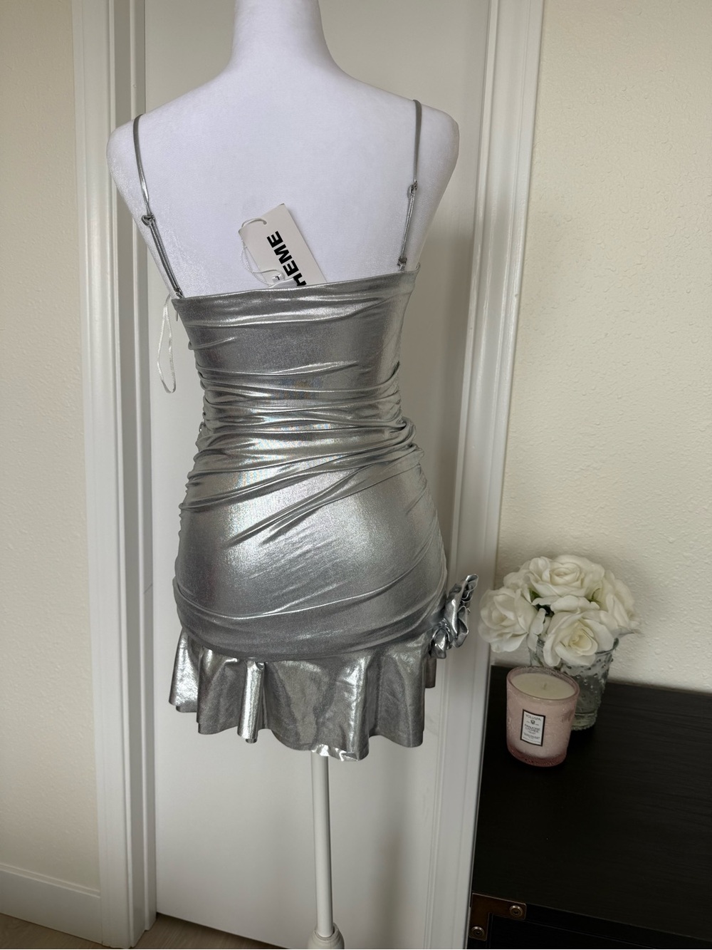 Theme Silver Shimmery Spaghetti-Strap Party Dress NWT Girls Size Lg - Picture 5 of 6